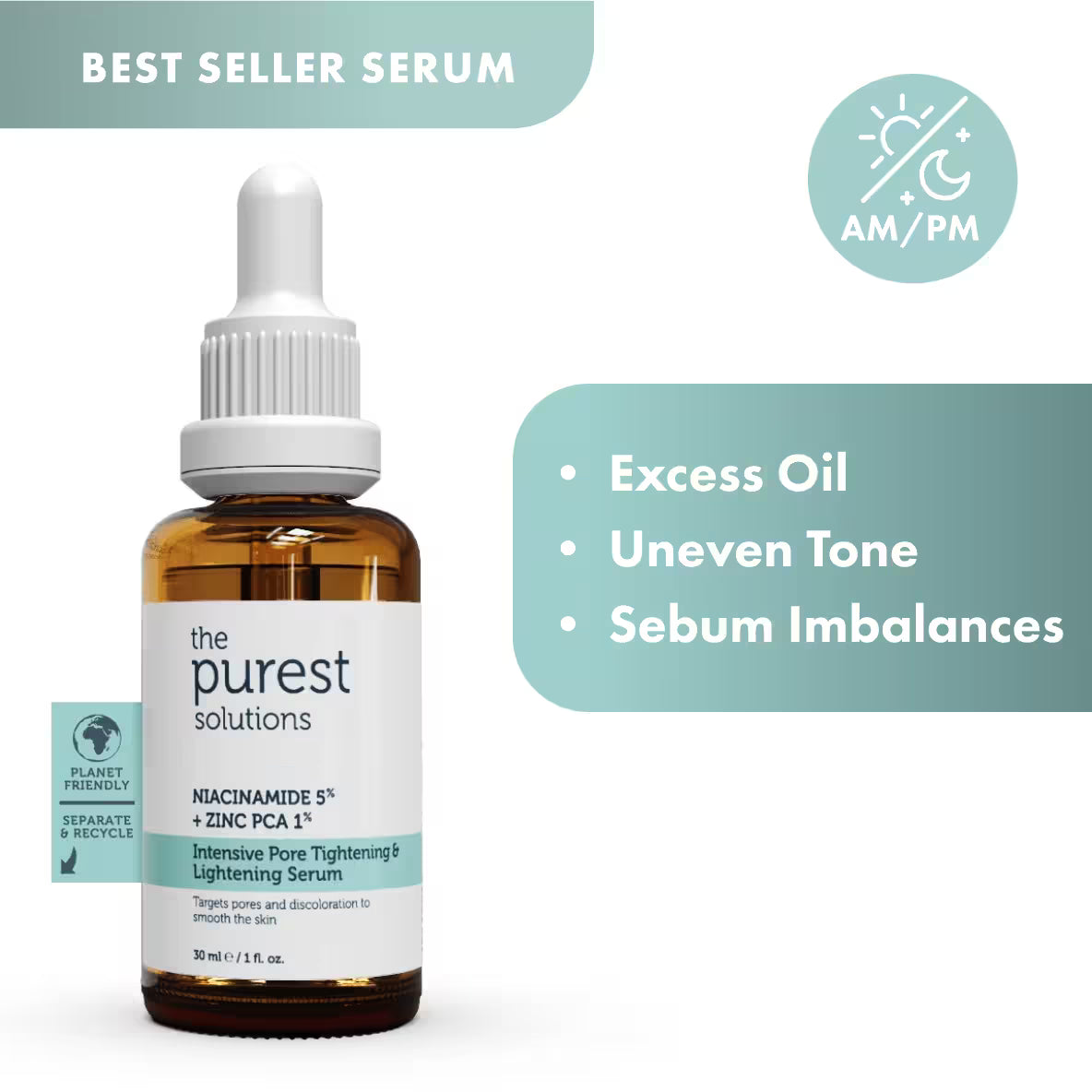 Niacinamide Serum for Pores, Acne & Blackheads 30ml | The Purest