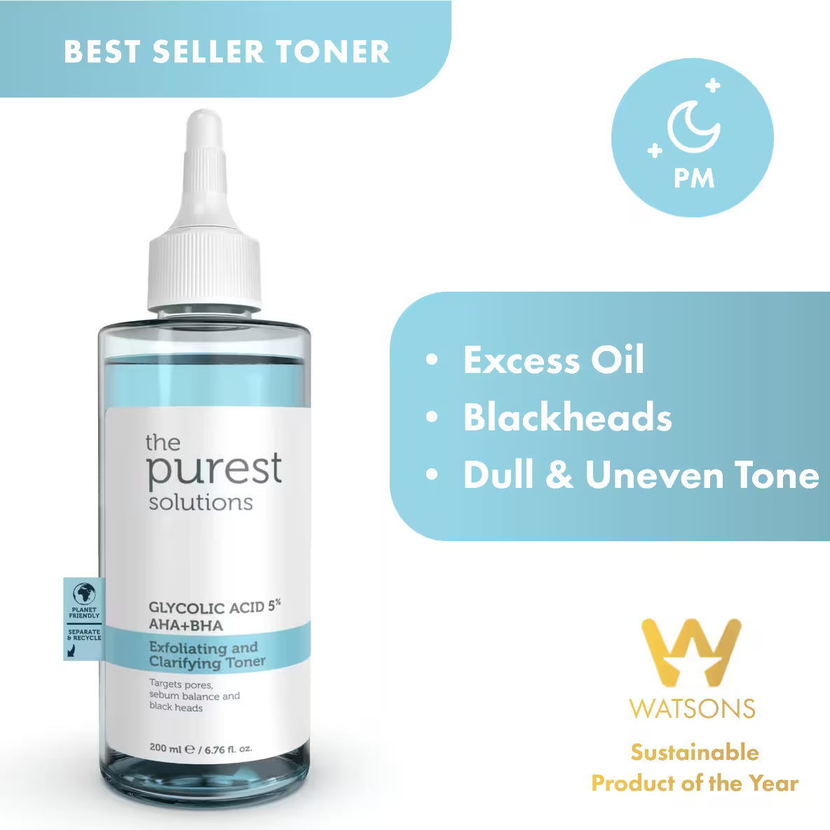 5% Glycolic Acid Purifying Toner AHA + BHA Exfoliating and Clarifying Toner