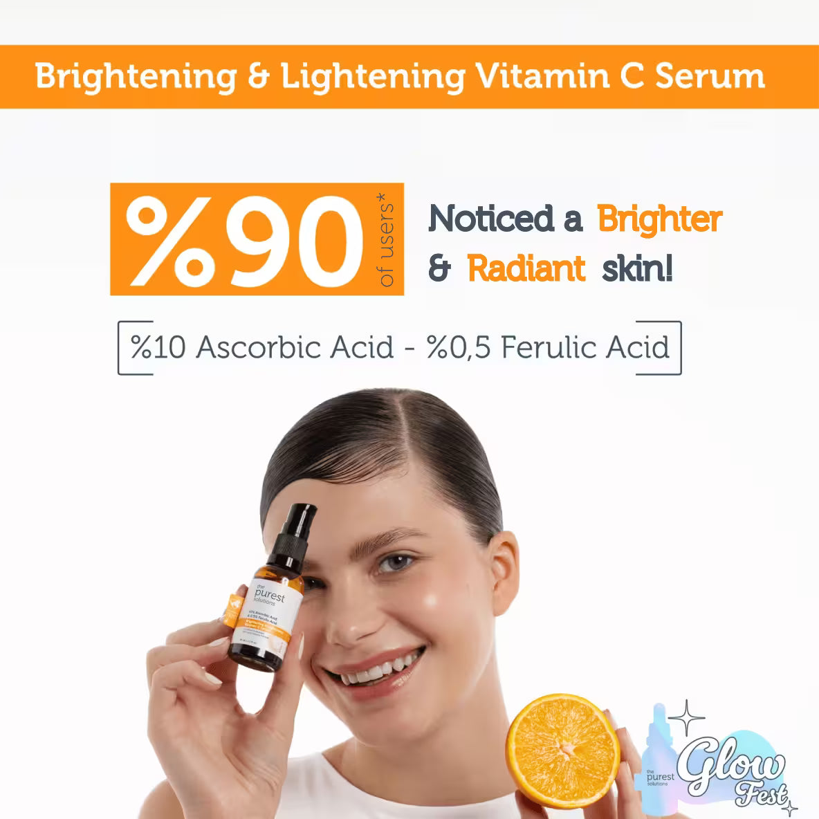 Brightening &amp; Lightening Vitamin C Serum 10% Ascorbic acid &amp; Ferulic Acid  0.5%