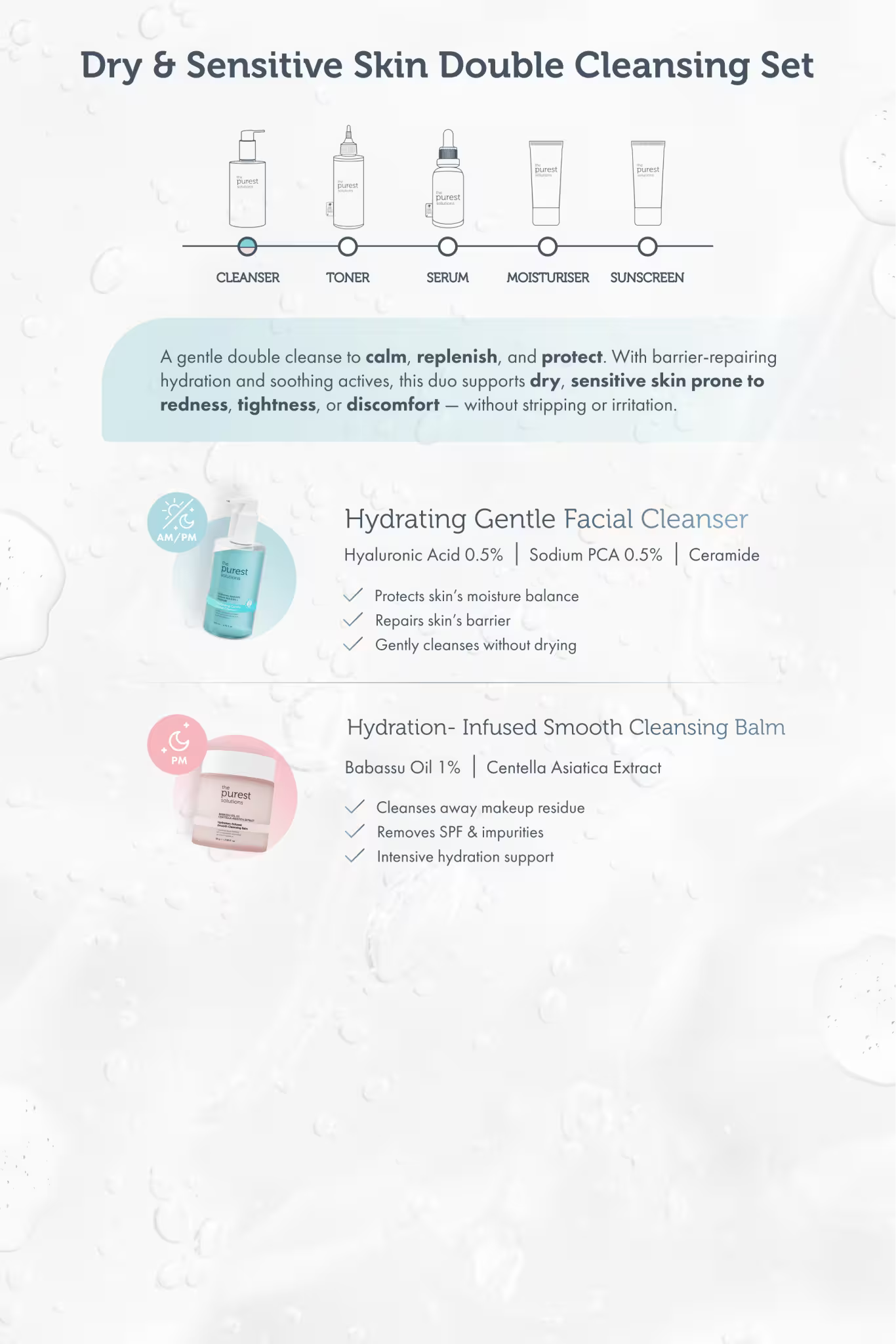 Double Cleansing Set (Dry / Sensitive Skin): Hydrate, Soothe &amp; Sweep the Day Away