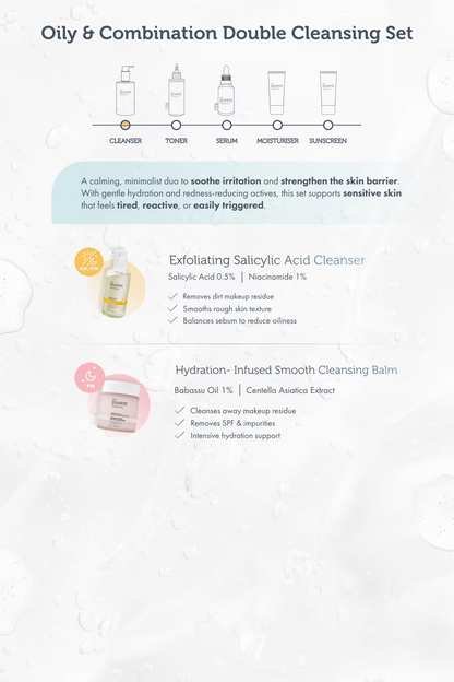 Double Cleansing Set (Oily / Combination Skin): Melt Makeup, Unclog Pores, Prevent Breakouts