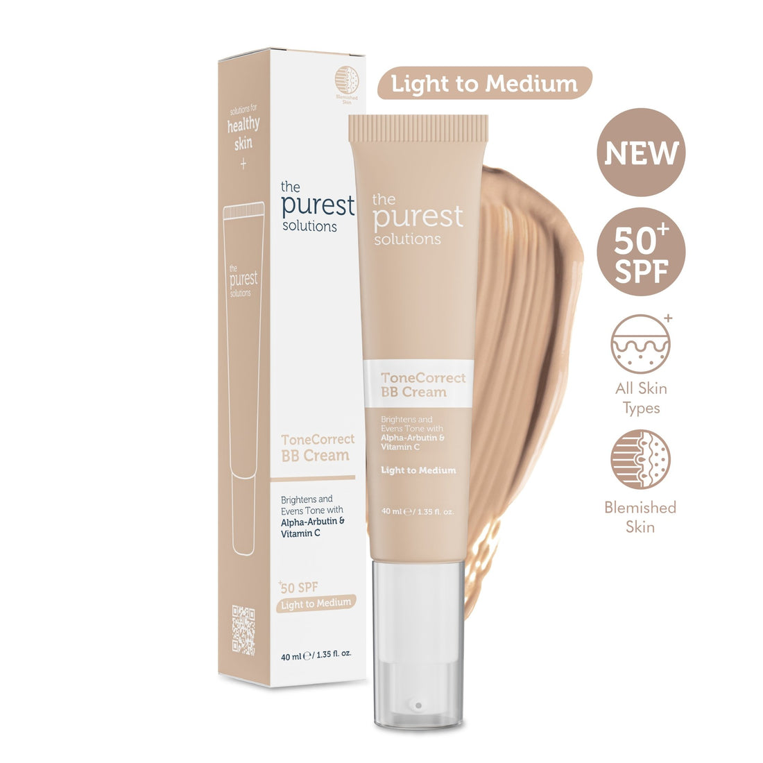 BB Cream Tone Correct - Light to Medium - The Purest Solutions | Skincare that actually works