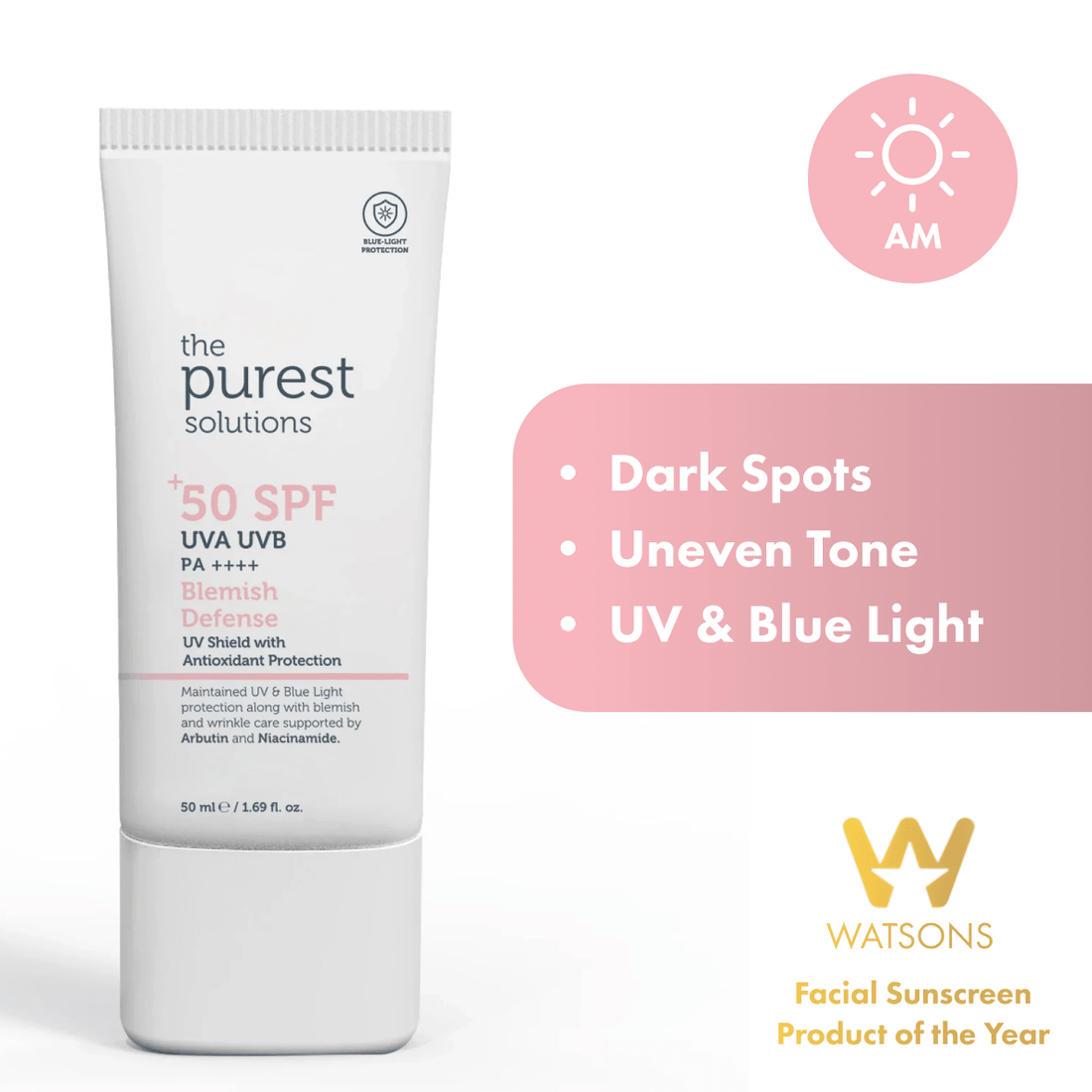 Blemish Defense UVA/UVB, Antioxidant Protection For Blemish - Prone Skin 50+ SPF - The Purest Solutions | Skincare that actually works