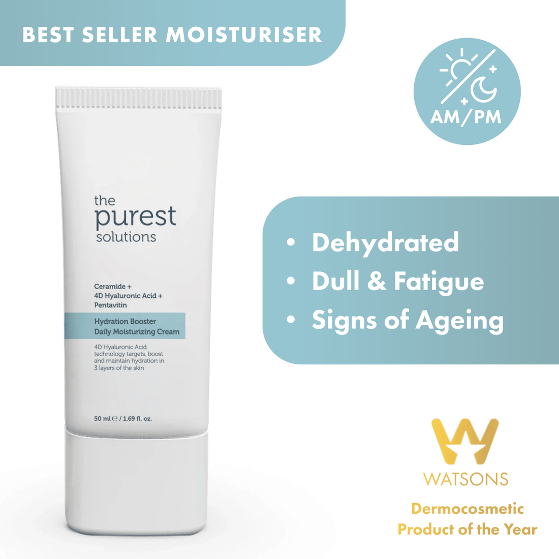 Hydration Booster Daily Moisturizing Cream Ceramide + 4D Hyaluronic Acid + Pentavitin - The Purest Solutions | Skincare that actually works